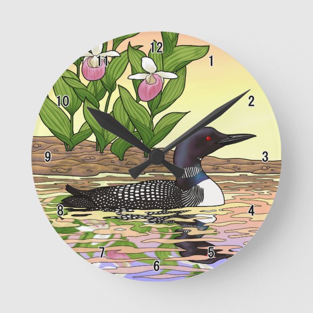 MN State Bird Flower Loon Dam Slipper Rund Klocka (Framsida)