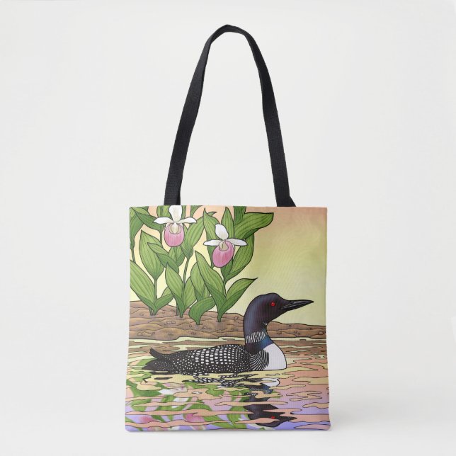 MN State Bird Flower Loon Dam Slipper Tygkasse (Framsida)