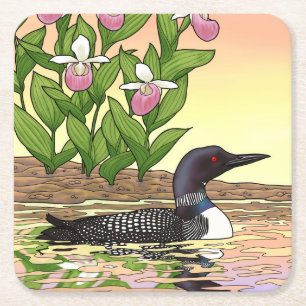 MN State Bird Flower Loon Dam Slipper Underlägg Papper Kvadrat