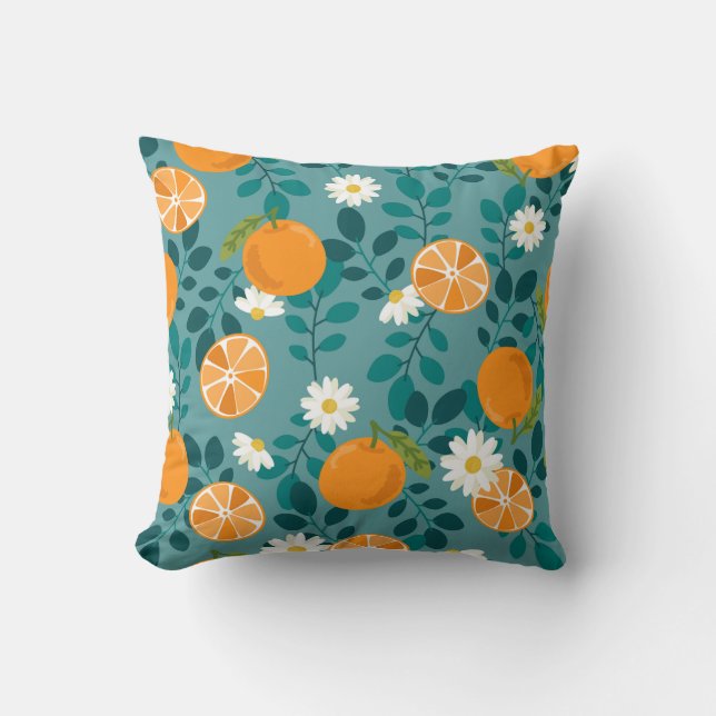 MNSRUU Botanisk Orange & Vit Blommig Tekaffe Kudde (Framsida)