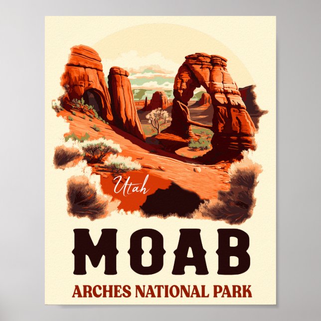 Moab Utah Vintage Sunset Arches Äventyr utomhus Poster (Framsidan)