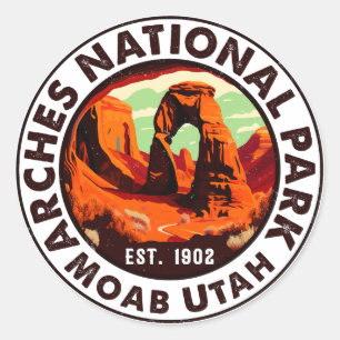 Moab Utah Vintage Sunset Arches Äventyr utomhus Runt Klistermärke