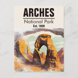Moab Utah Vintage Sunset Arches Watercolor Outdoor Vykort