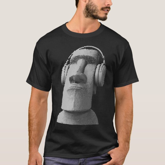 🎧 Moai som ha på sig hörlurar T Shirt (Framsida)