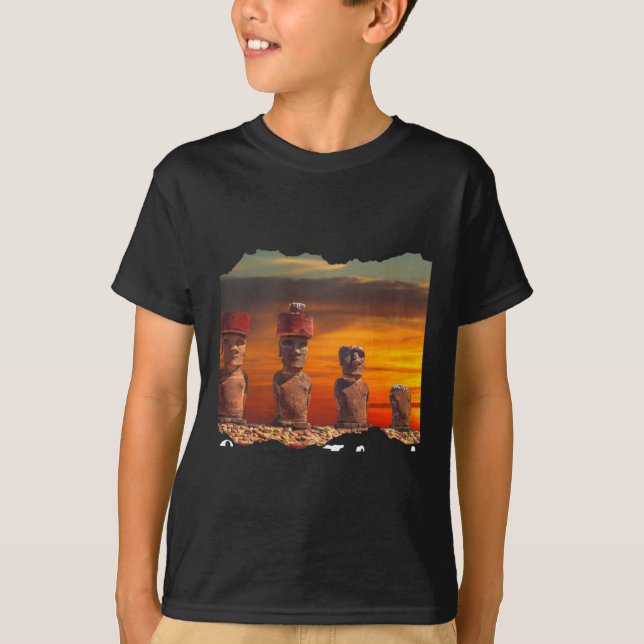 Moai-staty Påskö Långärmad  T Shirt (Framsida)