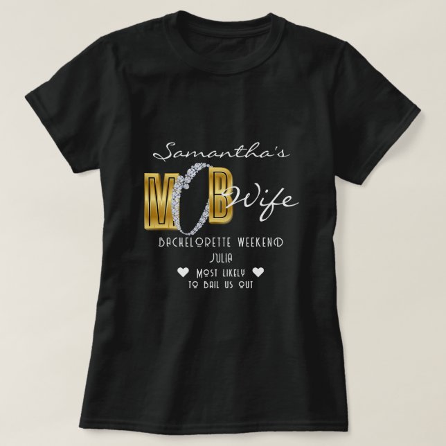 Mob Wife & Cocktails Svart Bach Möhippa Fest T Shirt (Design framsida)