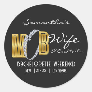 Mob Wife & Cocktails Svart Bach Möhippa Festlighet Runt Klistermärke