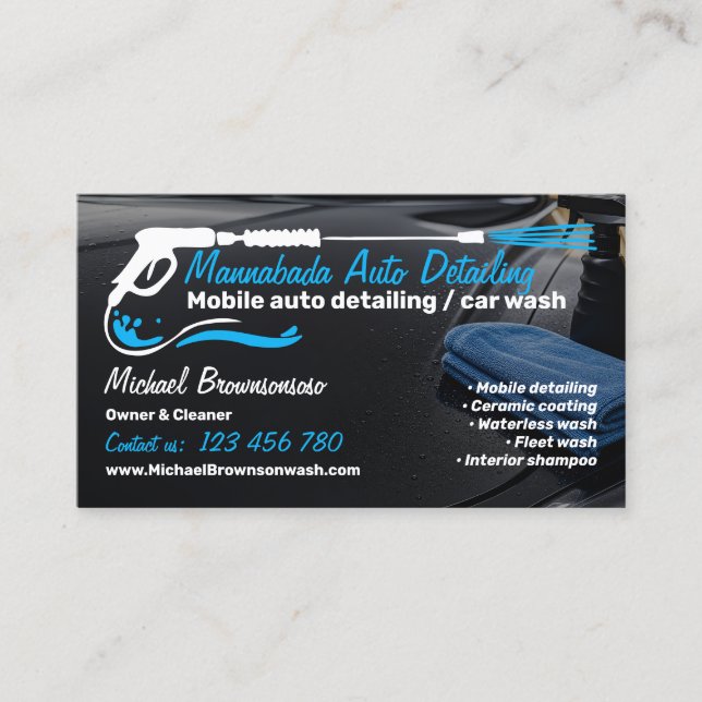 Mobil Auto Detailing Biltvättstjänst Visitkort (Framsida)