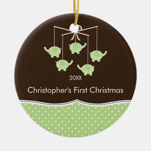 Mobil baby för elefant första prydnad för jul julgransprydnad keramik (Framsidan)