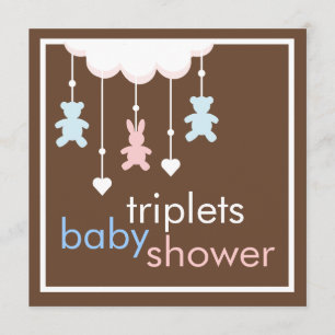 Mobil baby showerinbjudan för söta Triplets Inbjudningar