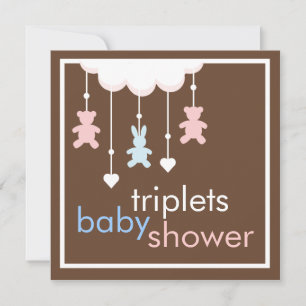 Mobil baby showerinbjudan för söta Triplets Inbjudningar