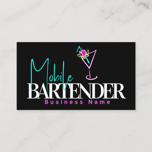 Mobil Bartender Klubb Bar Neon Drycker B Visitkort (Framsida)