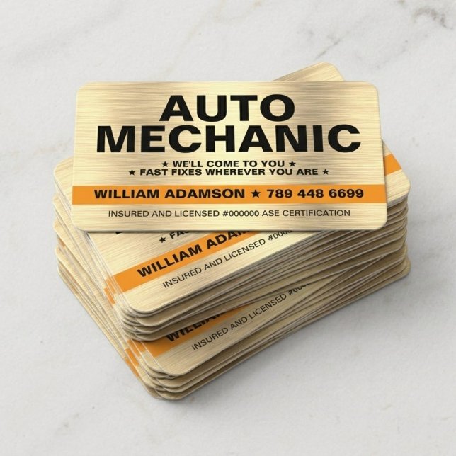 MOBIL BIL / AUTO MEKANIKER REPARATIONSTJÄNST VISITKORT (golden Auto Mechanic Car Handyman Steel Plate Maintenance Repair Service)
