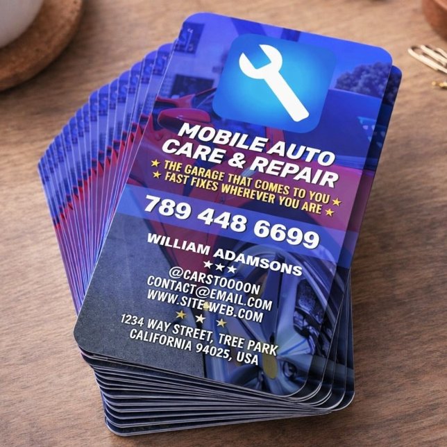 MOBIL BILMekaniker & BILREPARATION | Redigerbar Pr Visitkort (Mobile auto mechanic automotive repair service
)