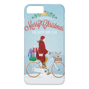 Mobil kvinna i Red Riding Bicycle God jul