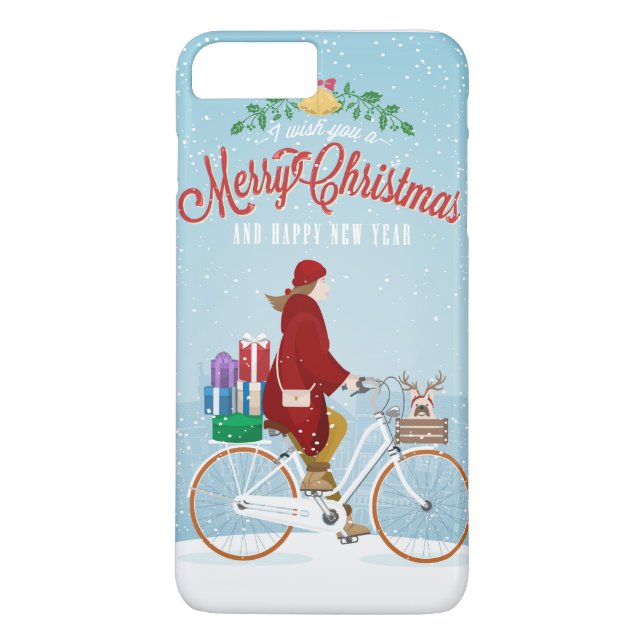 Mobil kvinna i Red Riding Bicycle God jul Case-Mate iPhone Skal (Baksida)