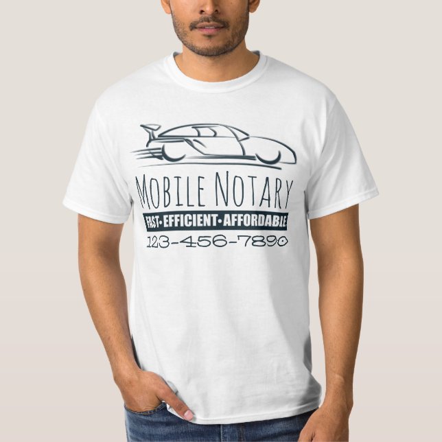 Mobil notarius publicus-snabbbil med Mobilt nummer Tee Shirt (Framsida)