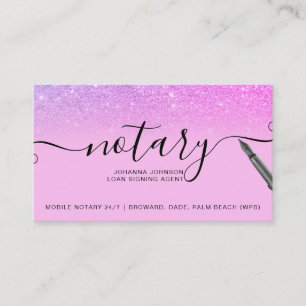 Mobil Notary-lånetypografi lila glitter Visitkort