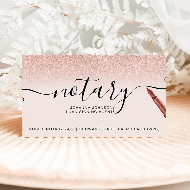 Mobil Notary-lånetypografi ro guld glitter Visitkort (Skapare uppladdad)