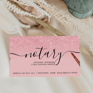 Mobil Notary-lånetypografi rosa glitter Visitkort