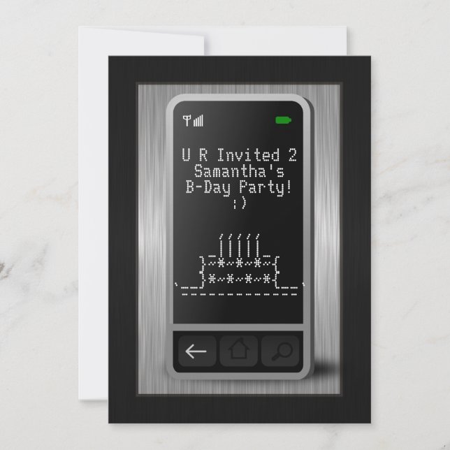 Mobil textraktionscell Tonåring Födelsedagsfest in Inbjudningar (Framsida)
