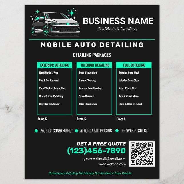 Mobil tvätt & detaljerad anpassning reklamblad (Framsidan)