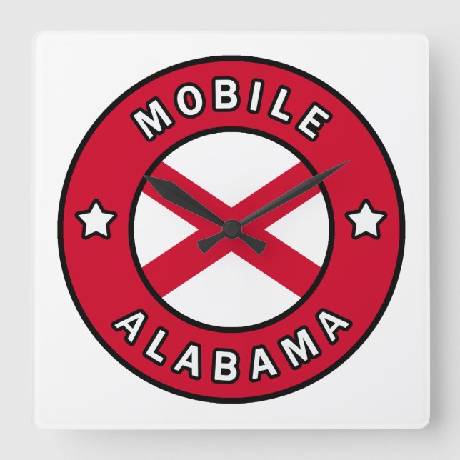 Mobile Alabama Fyrkantig Klocka (Framsida)