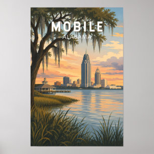 Mobile Alabama Illustration Resa Konst Vintage Poster