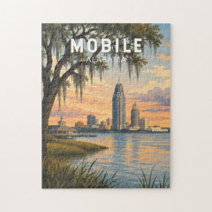 Mobile Alabama Illustration Resa Konst Vintage Pussel