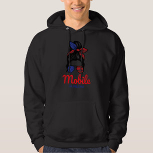 Mobile Alabama Retro Messy Bun Hoodie