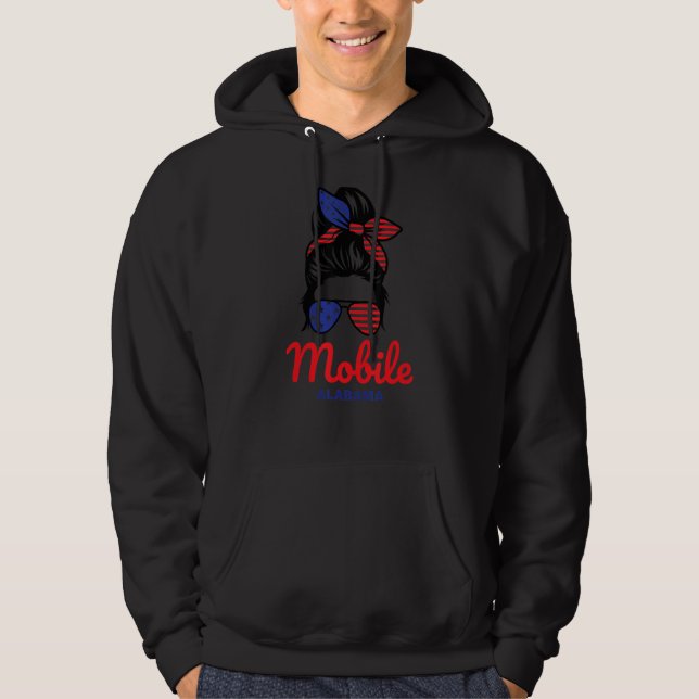 Mobile Alabama Retro Messy Bun Hoodie (Framsida)