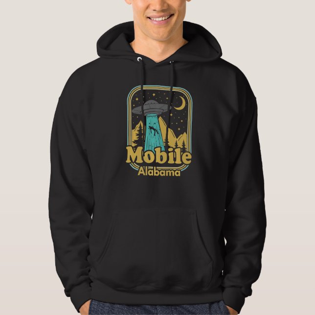 Mobile Alabama Ufo Alien Hunter Ironic 80 s State  Hoodie (Framsida)