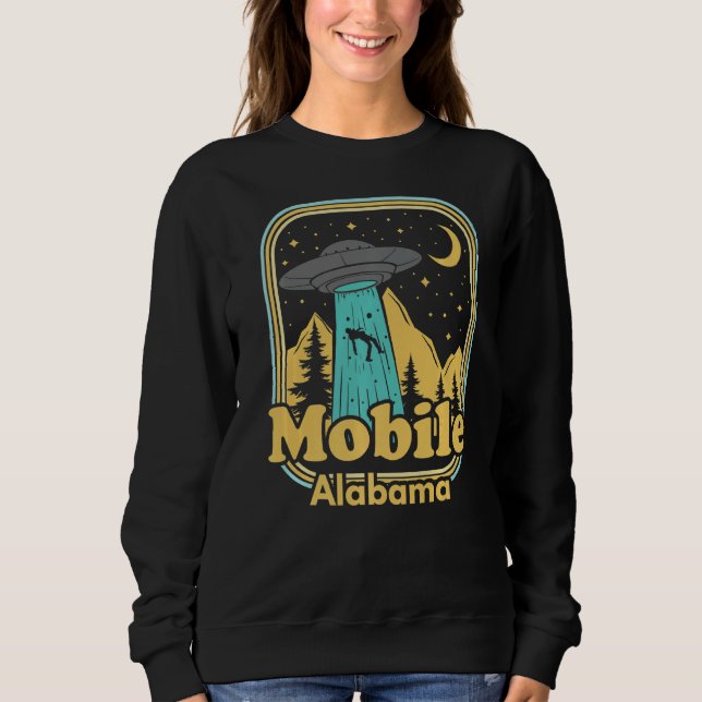 Mobile Alabama Ufo Alien Hunter Ironic 80 s State  T Shirt (Framsida)