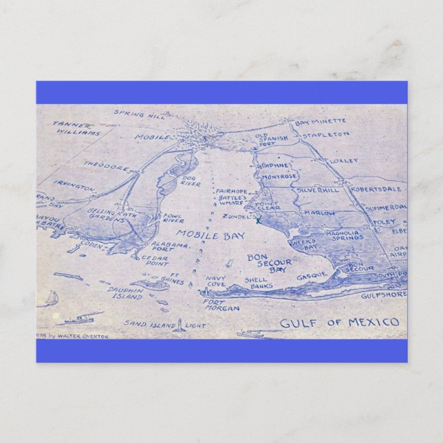 Mobile Bay Antik Karta Vykort (Framsida)
