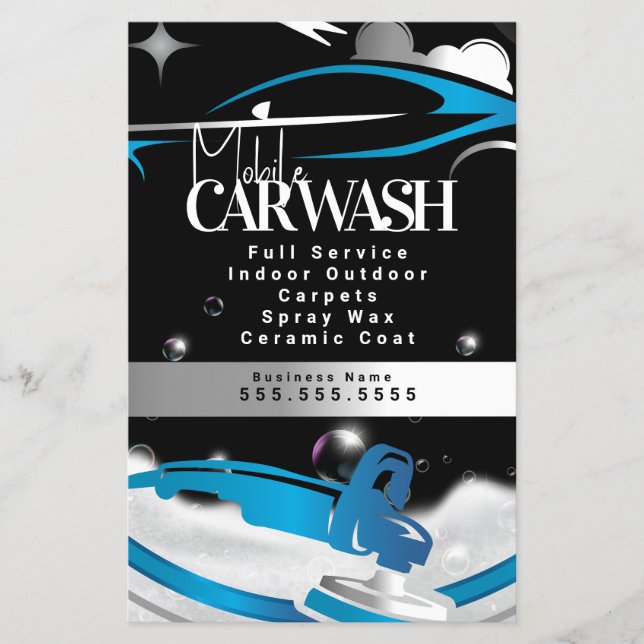 Mobile Car Wash Detailing Logo Blue Flygblad (Framsidan)