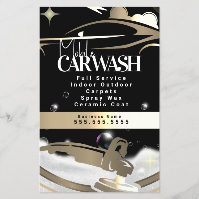 Mobile Car Wash Detailing Logo Gold Flygblad (Framsidan)