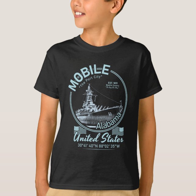 MOBILE CITY ALABAMA - USS ALABAMA BATTLESHIP T SHIRT (Framsida)