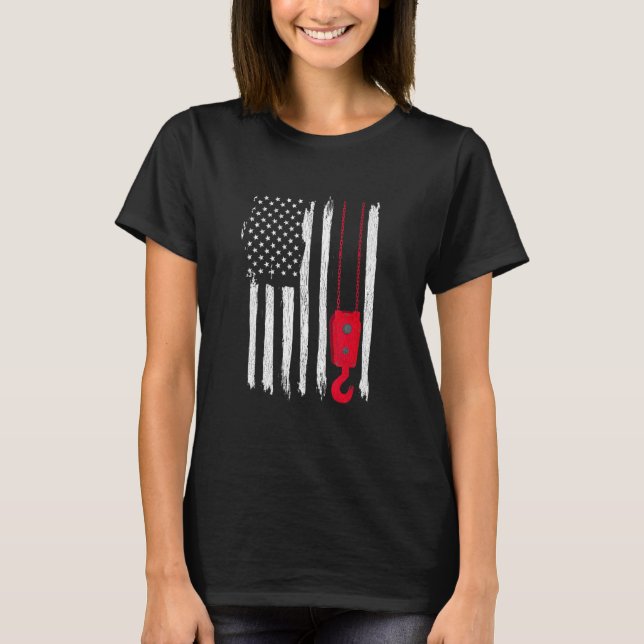 Mobile Crane Operator Distressed Usa Flag T Shirt (Framsida)