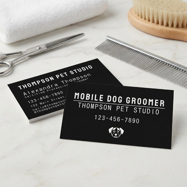Mobile Dog Groomer Modern Bold Professional Visitkort (Skapare uppladdad)