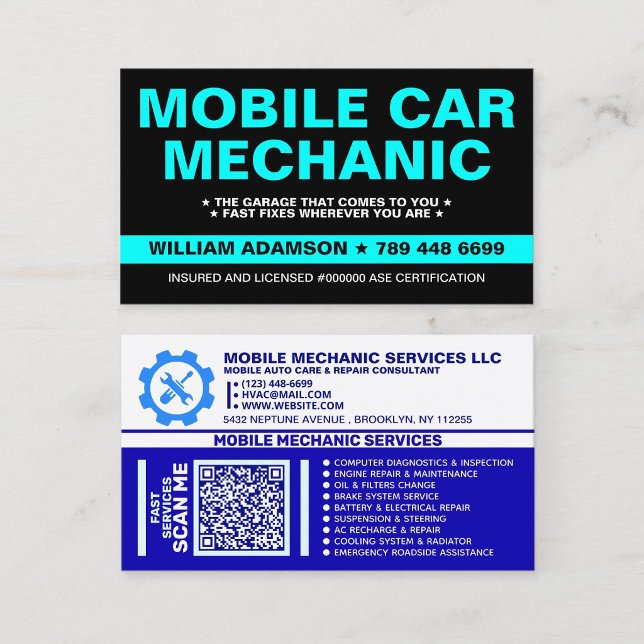 MOBILE MECHANIC | AUTO CARE & CAR REPAIR VISITKORT (Mobile Auto Mechanic Car Repair Business Card Editable
)