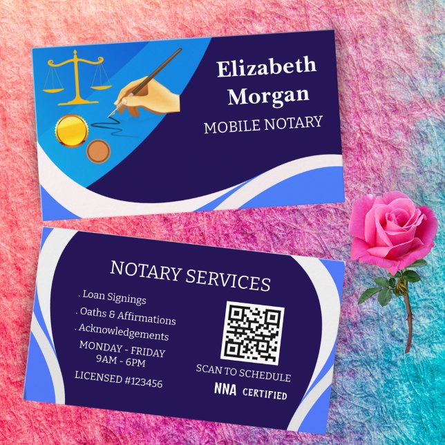 Mobile Notary Business Cards-Modern Legal QR Code Visitkort (Skapare uppladdad)