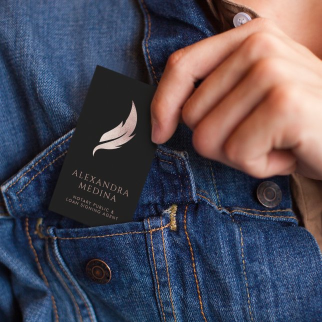 Mobile Notary Chic Ro Guld Feather Quill Logotyp Visitkort (Skapare uppladdad)