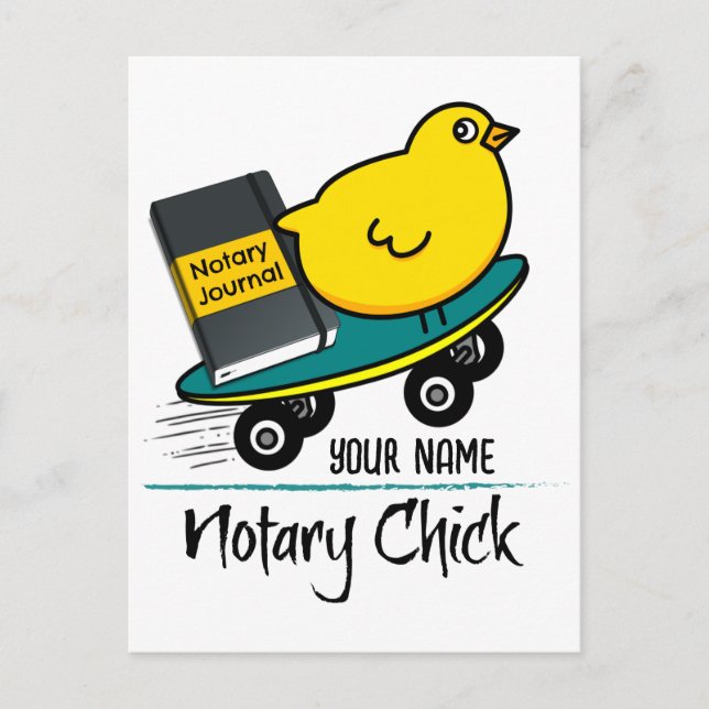 Mobile Notary Chick på Skateboard Customized Namn Vykort (Framsida)