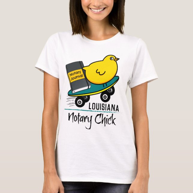 Mobile Notary Chick Riding Skateboard Louisiana T Shirt (Framsida)