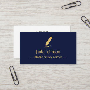 Mobile Notary Guld Feather Logotyp Indigo Visitkort