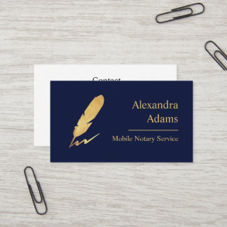 Mobile Notary Guld Feather Logotyp Indigo Visitkort