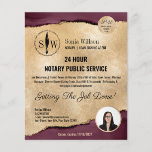 Mobile Notary & Loan Signing Agent Burgundy Guld Flygblad