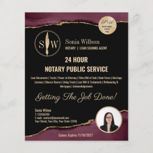 Mobile Notary & Loan Signing Agent Burgundy Guld Flygblad