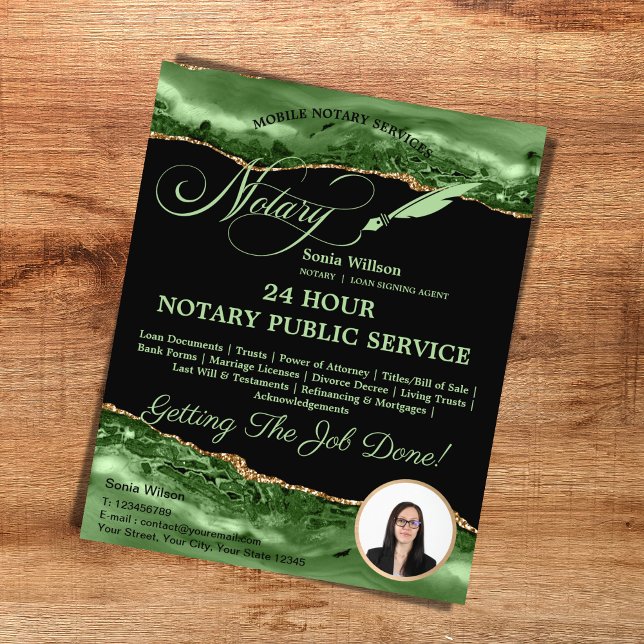 Mobile Notary & Loan Signing Agent Emerald Grönt Flygblad (mobile notary services flyer)