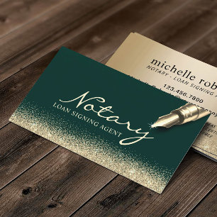 Mobile Notary Loan Signing Agent Modern Grönt Guld Visitkort